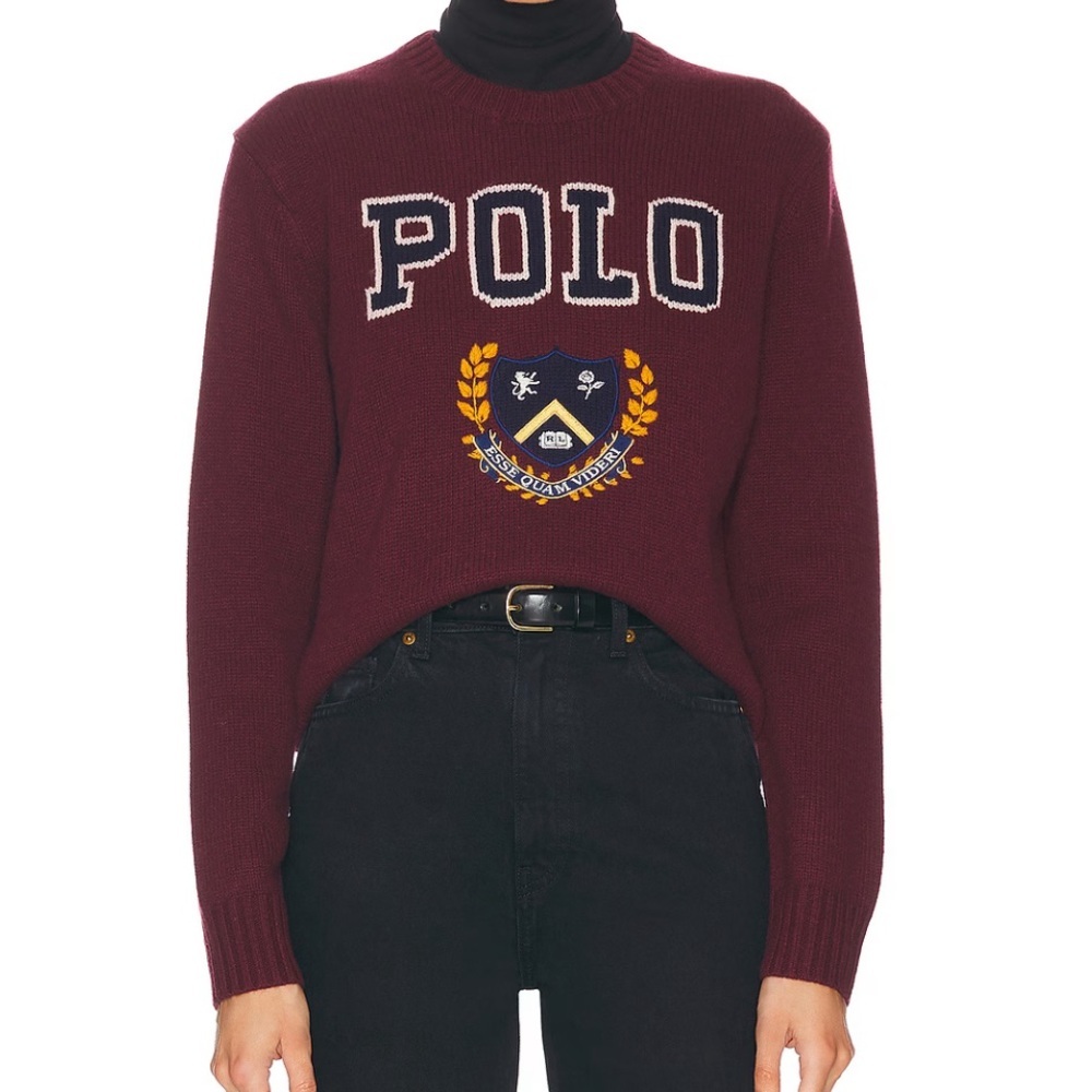 Polo Ralph Lauren Long Sleeve Wool Sweater in Rich Ruby Burgundy Red